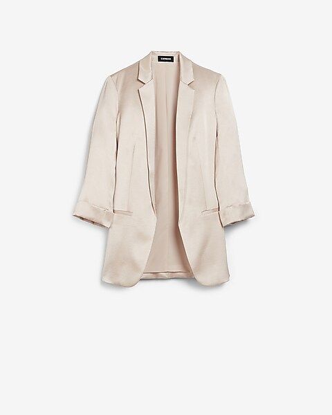 Notch Collar Rolled Sleeve Satin Blazer | Express