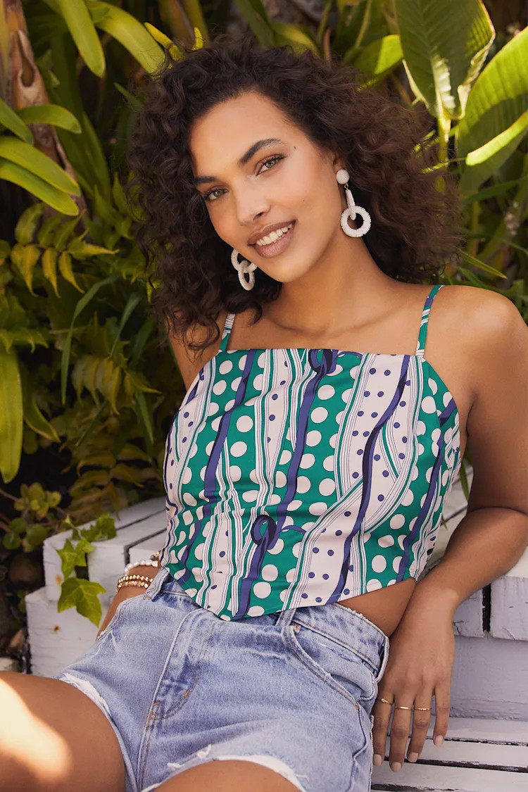 Mystical Moves Green Multi Print Tie-Back Handkerchief Top | Lulus (US)