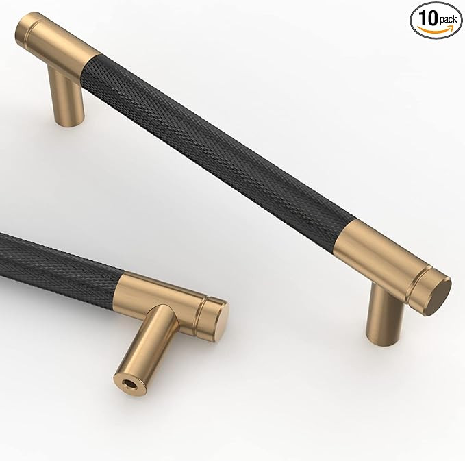 Asidrama 10 Pack 5 Inch(128mm) Matte Black and Champagne Bronze Cabinet Pulls Knurled Cabinet Han... | Amazon (US)