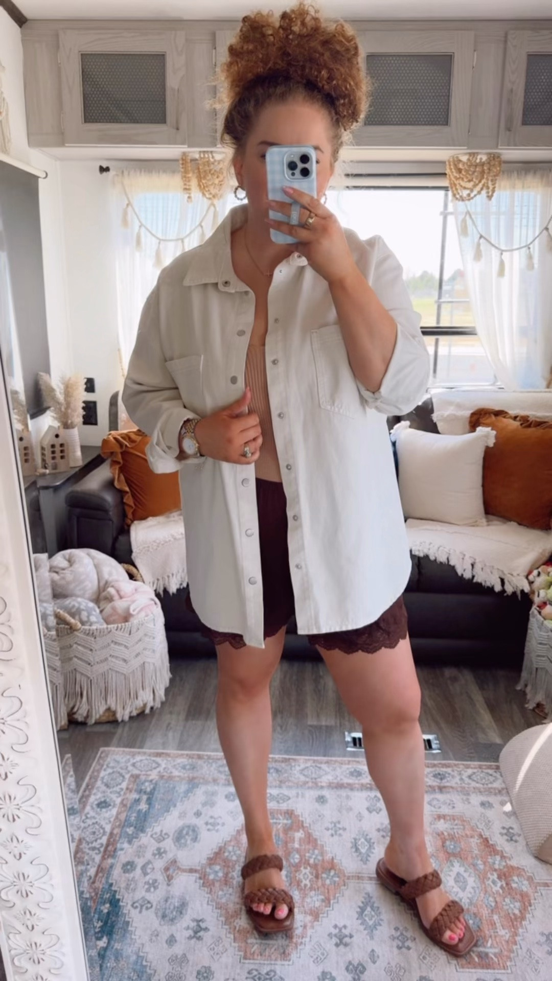 Effortless neutral layers for an easy summer day 🤎white oversized button down | beige tank top | brown lace shorts | aerie silky shorts | brown braided sandals | neutral summer outfit | effortless outfit idea | casual chic outfit | summer basics | comfy cute outfit | everyday outfit inspo | laid back style | minimal aesthetic | soft neutral tones | easy summer outfit 🤎

#LTKootd #LTKgrwm #LTKdayinmylife