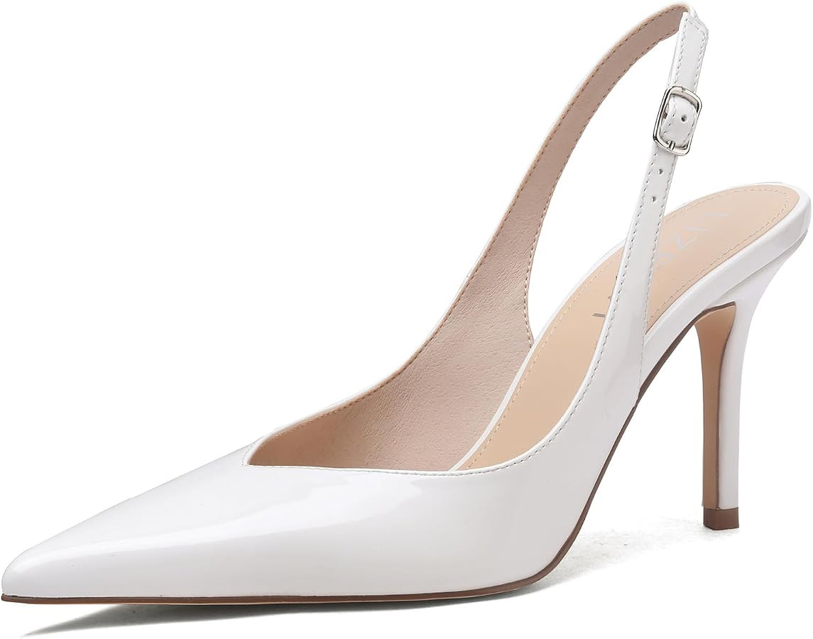 Women's Pointed Toe Slingback Pumps Stiletto Heel Dress Shoes with Buckle Straps for Office,Weddi... | Amazon (US)