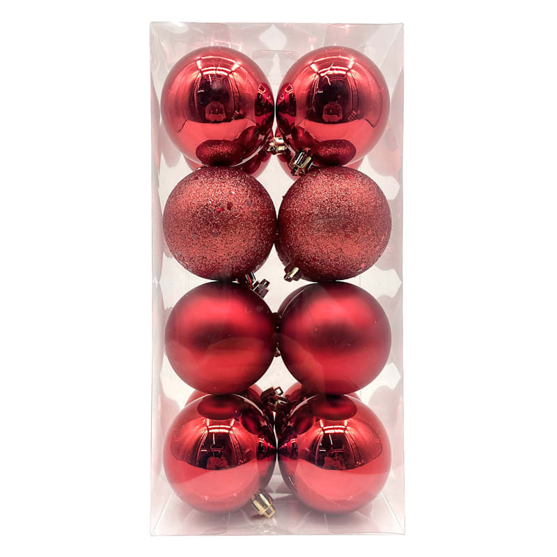 16-Count Red Mix Shatterproof Ornaments, 70mm | At Home