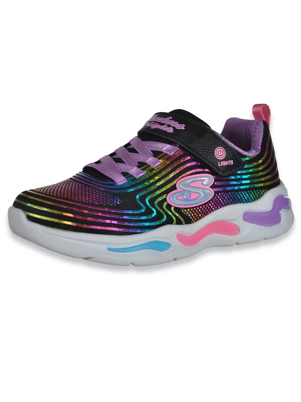 Skechers Girls' Light-Up Rainbow Sneakers - Black Multi, 3 Youth | Walmart (US)