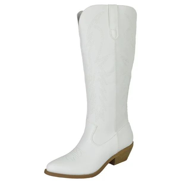 Soda Women Cowgirl Cowboy Western Stitched Boots Pointy Toe Knee High White 8.5 - Walmart.com | Walmart (US)