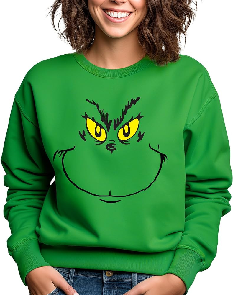 Asher's Apparel Funny Christmas Crewneck Sweatshirt | Ugly Christmas Sweater | Grinch Face Sweats... | Amazon (US)