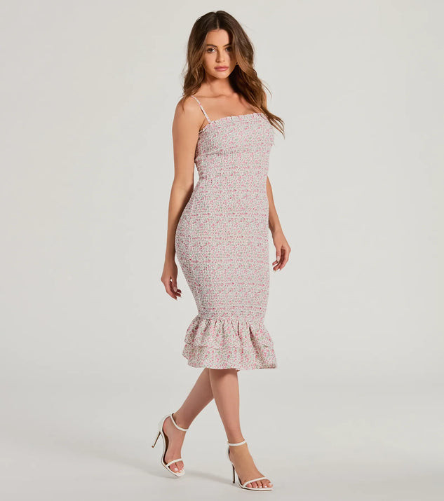 Dreamiest Summer Smocked Floral Chiffon Midi Dress | Windsor Stores