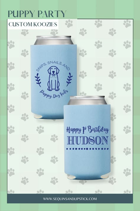 Personalized puppy party koozies 🐾 Cute dog birthday can coolers with custom name & age—perfect for first birthdays and fun party favors 🎉 

 #LTKSeasonal
