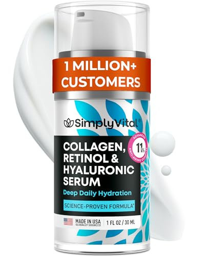 SimplyVital Collagen, Retinol & Hyaluronic Acid Serum - Anti-Aging Moisturizer for Face, Neck & Décolleté - Made in USA, Deep Moisturizing Skin Care Complex - Hydrating Facial Serum for Women, 1 fl.oz | Amazon (US)
