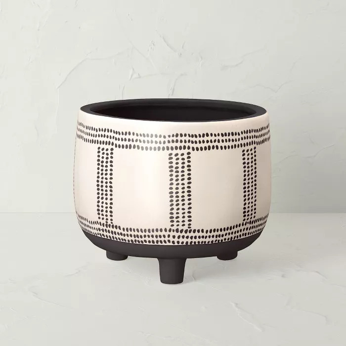 Outdoor Stoneware Footed Waxed Relief Planter Black/Beige - Opalhouse™ designed with Jungalow... | Target