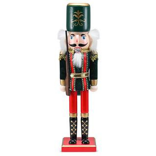 15 in. Wooden Christmas Toy Soldier Nutcracker-Red and Black Nutcracker Soldier with a Rifle Gun, Holiday Nutcracker | The Home Depot