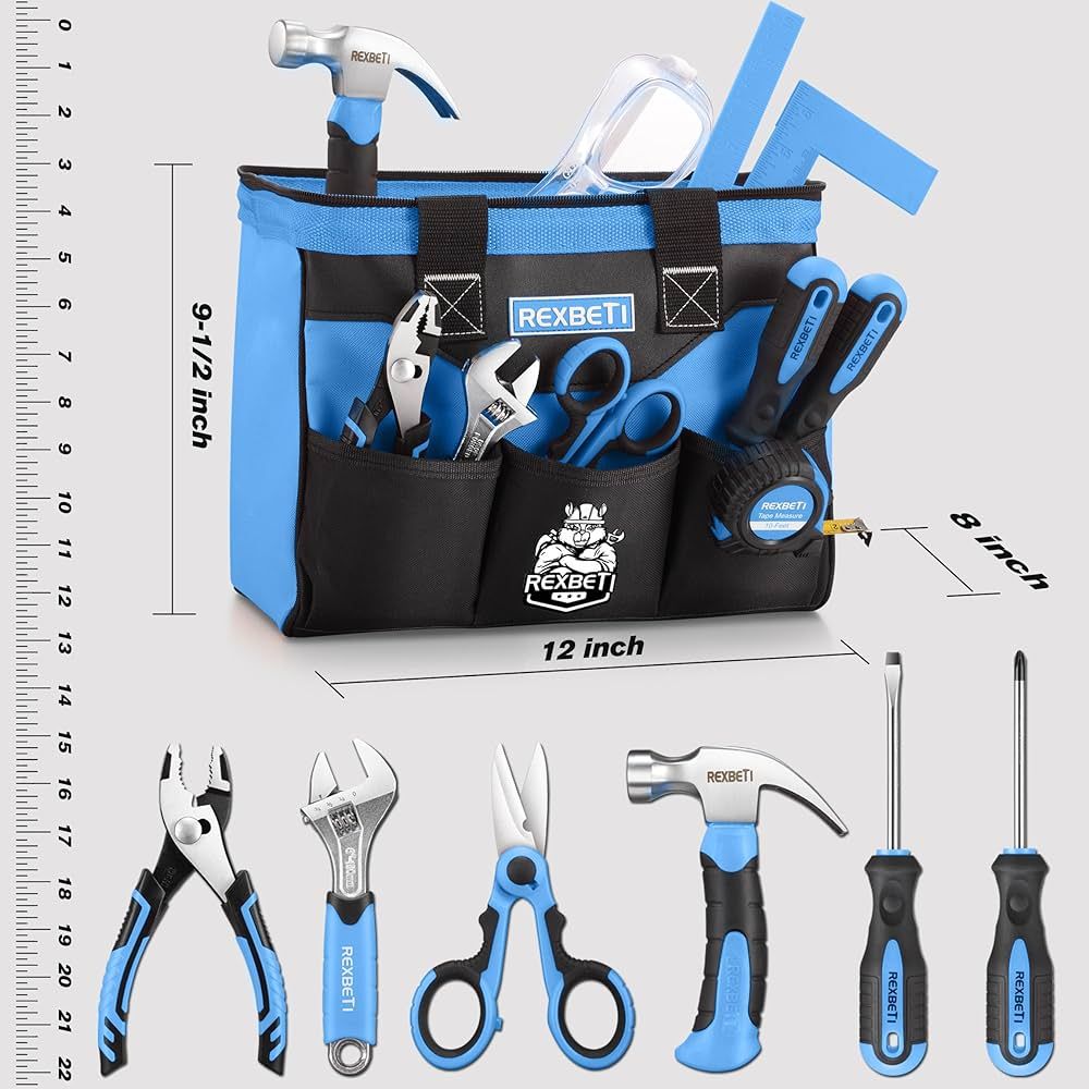 REXBETI 10-Piece Kids Tool Set with Real Hand Tools, Blue Durable Storage Bag, Children Learning ... | Amazon (US)