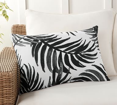 Sunbrella® Black Palm Leaf Indoor/Outdoor Lumbar Pillow | Pottery Barn (US)