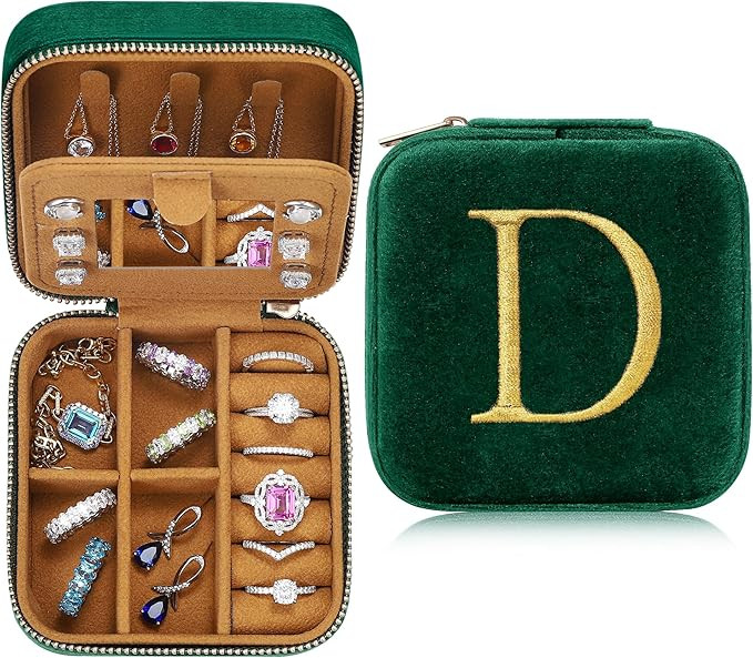 Parima Plush Velvet Travel Jewelry Case for Women - Small Travel Jewelry Case Organizer Initial J... | Amazon (US)