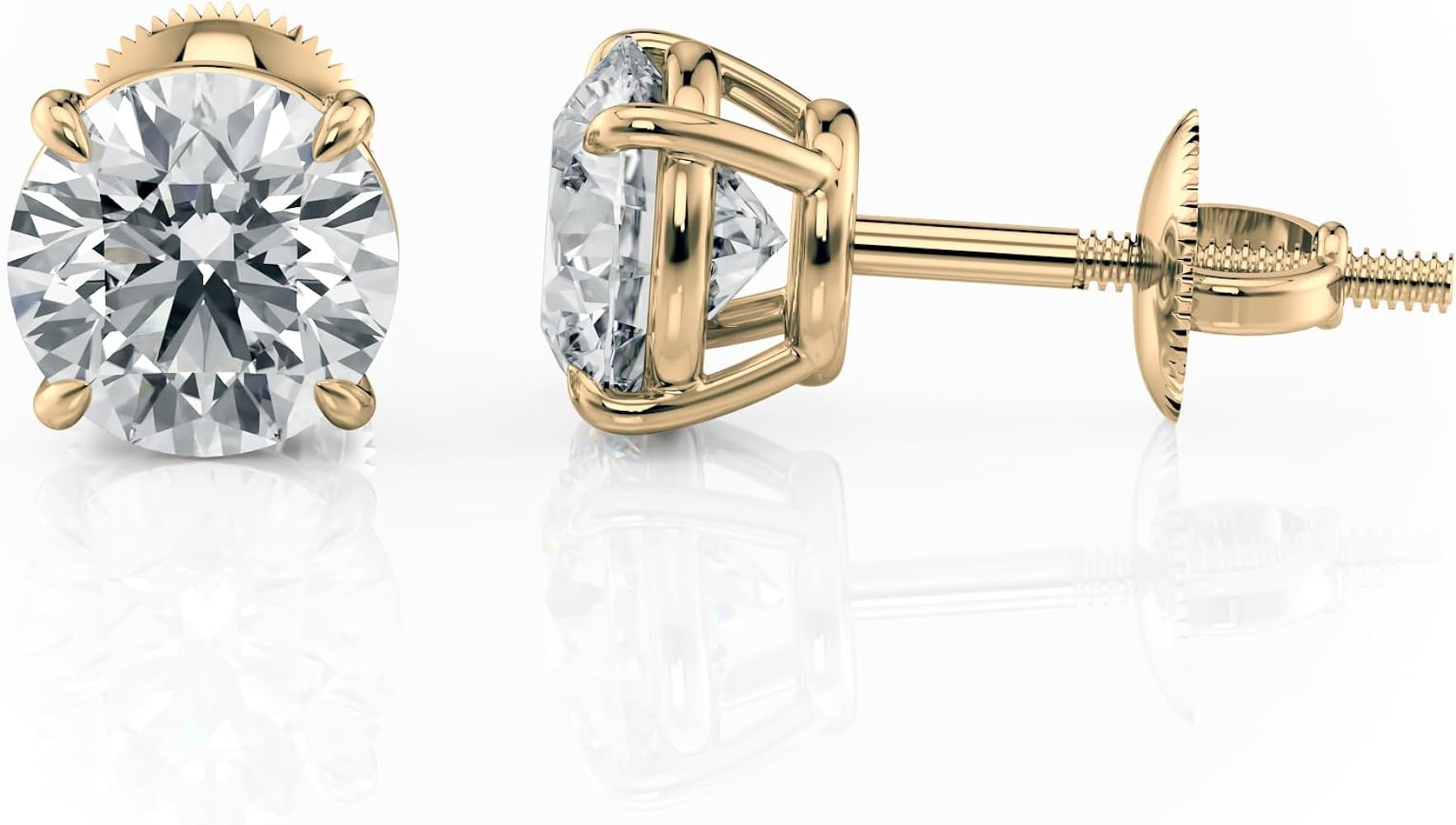 2.00 Carat (D-E Color, VS1 Clarity) IGI Certified Round Lab Grown Diamond Stud Earrings in 14K Ye... | Amazon (US)