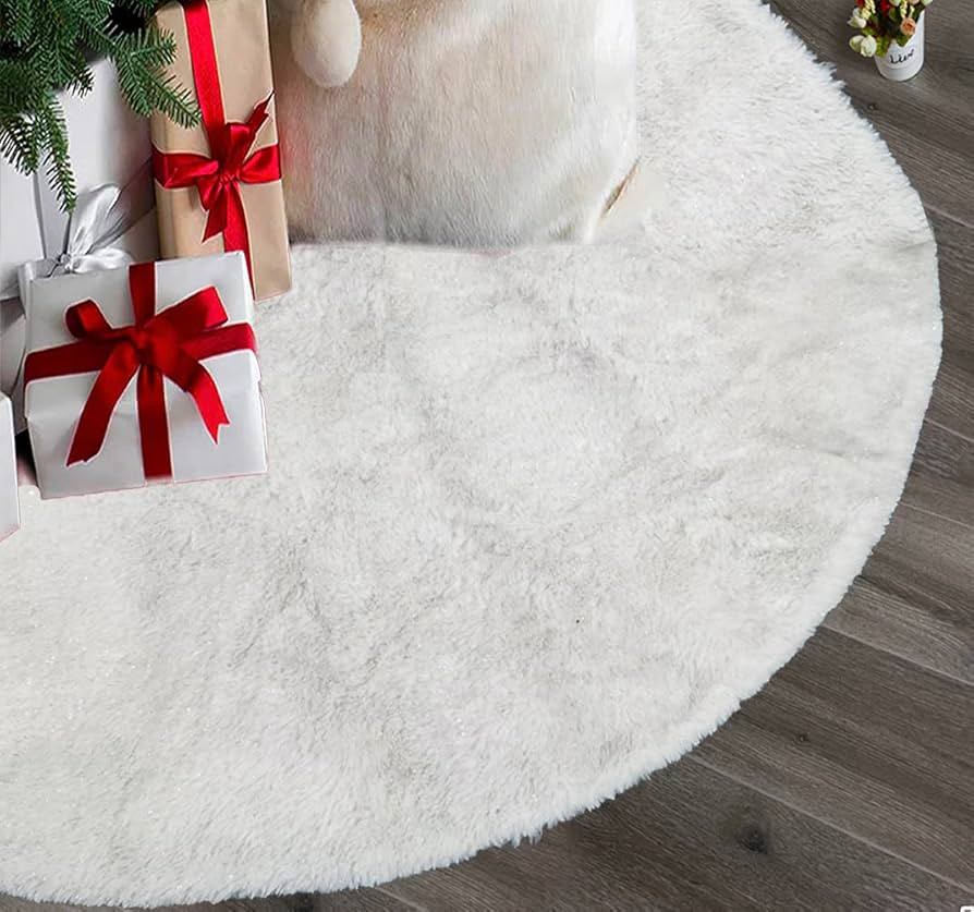 AOGU 48 Inch Faux Fur Christmas Tree Skirt White Shiny Plush Skirt for Merry Christmas Party Chri... | Amazon (US)