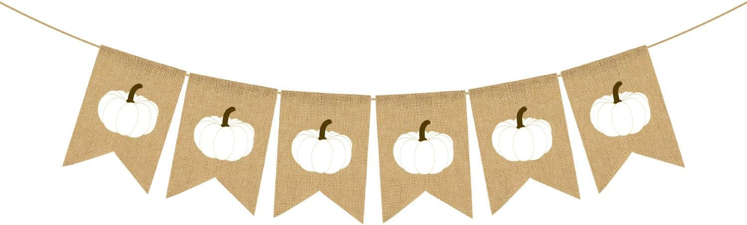 Rainlemon Burlap White Pumpkin Banner Fall Wedding Bridal Shower Thanksgiving Party Fireplace Man... | Amazon (US)