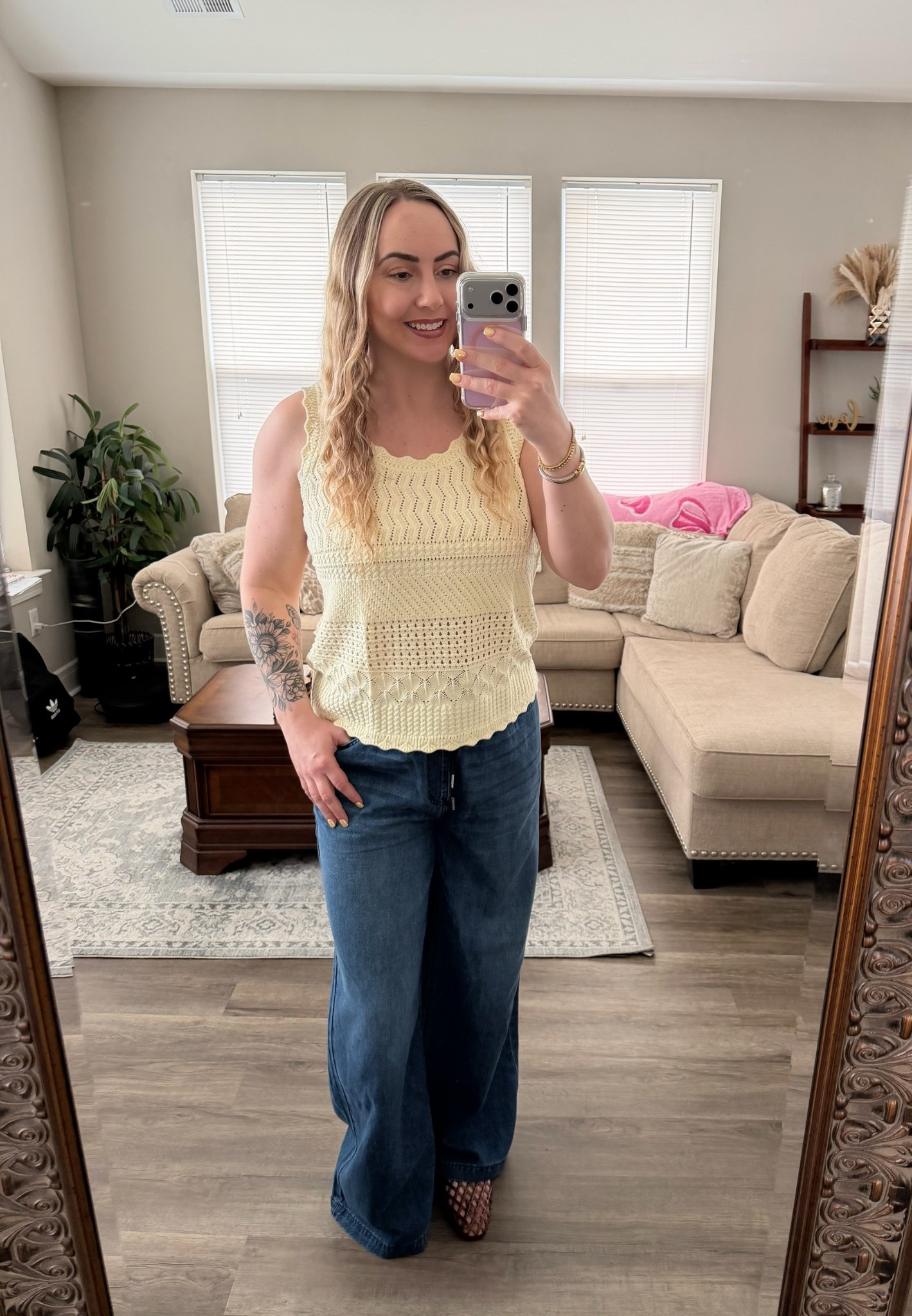 Tall girl friendly spring outfit you’ll wear on repeat ✨

This lightweight knit tank with wide leg denim is such an easy spring outfit formula. I love how the neutral tones + woven jelly flats keep it looking effortless but still put together.

Perfect for brunch, casual work days, weekend errands, or a coffee run.





#LTKTall #LTKSeasonal #LTKootd