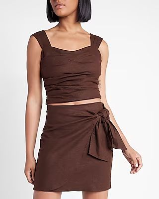 High Waisted Linen-Blend Side Tie Mini Skirt | Express