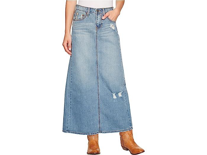 Long Denim Skirt w/ Back Slit | Zappos