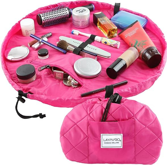 Lay-n-Go Cosmo Drawstring Cosmetic & Makeup Bag Organizer - Portable Drawstring Makeup Bag w/Zipp... | Amazon (US)