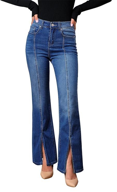 GRAPENT Womens Flare Jeans High Waisted Wide Leg Baggy Jean for Women Split Hem Stretch Denim Pan... | Amazon (US)