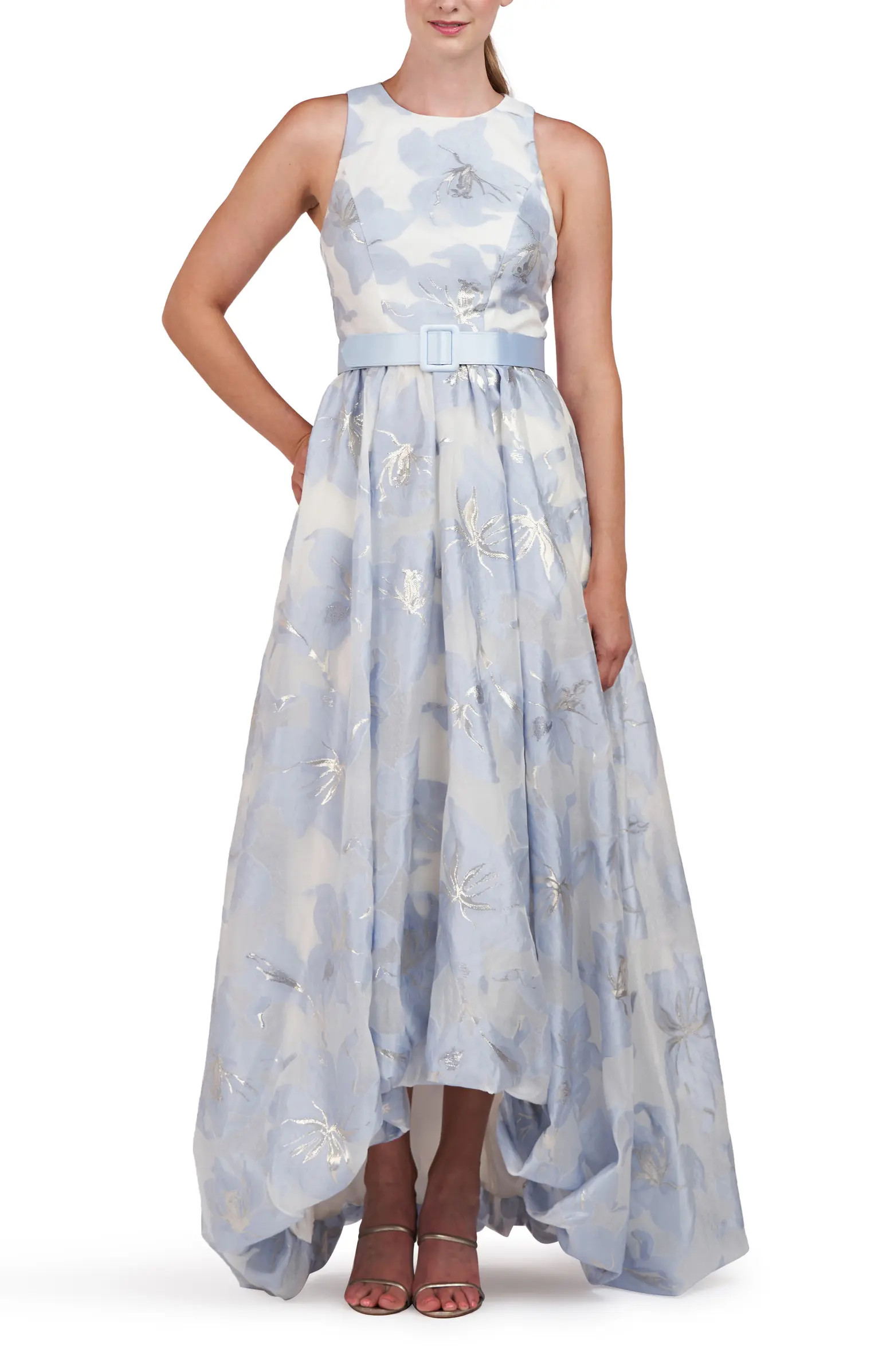 Kay Unger Vivian Metallic Floral Print Sleeveless High/Low Gown | Nordstrom | Nordstrom