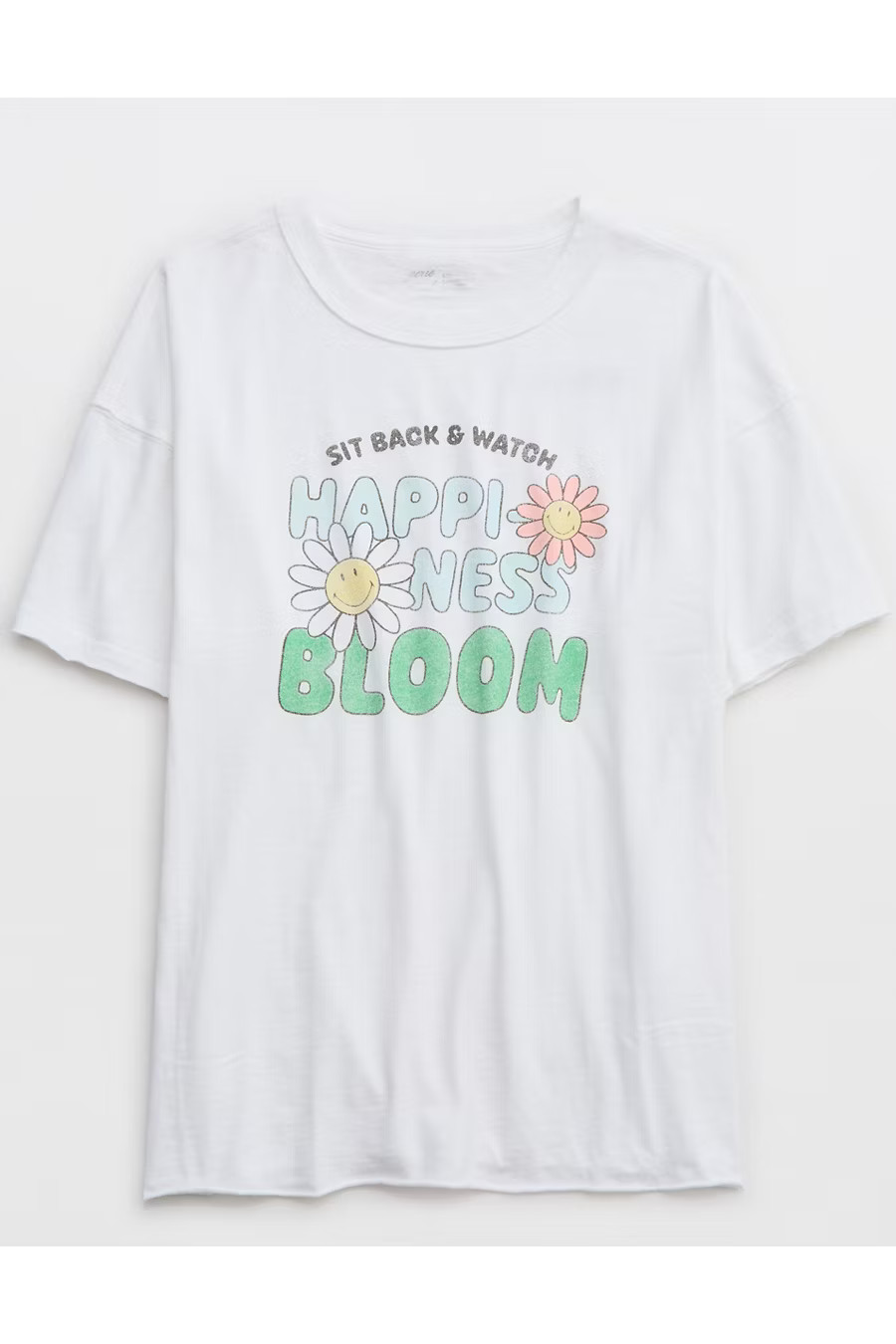 Aerie Smiley Graphic Oversized Boyfriend T-Shirt Women's Raw White XXS | Aerie