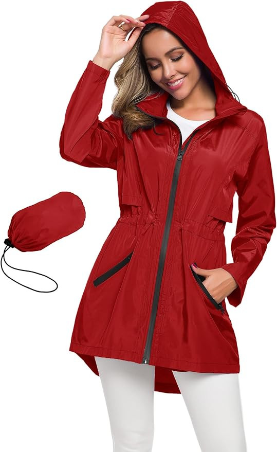 Avoogue Women's Long Raincoat with Hood Outdoor Lightweight Windbreaker Rain Jacket Waterproof | Amazon (US)