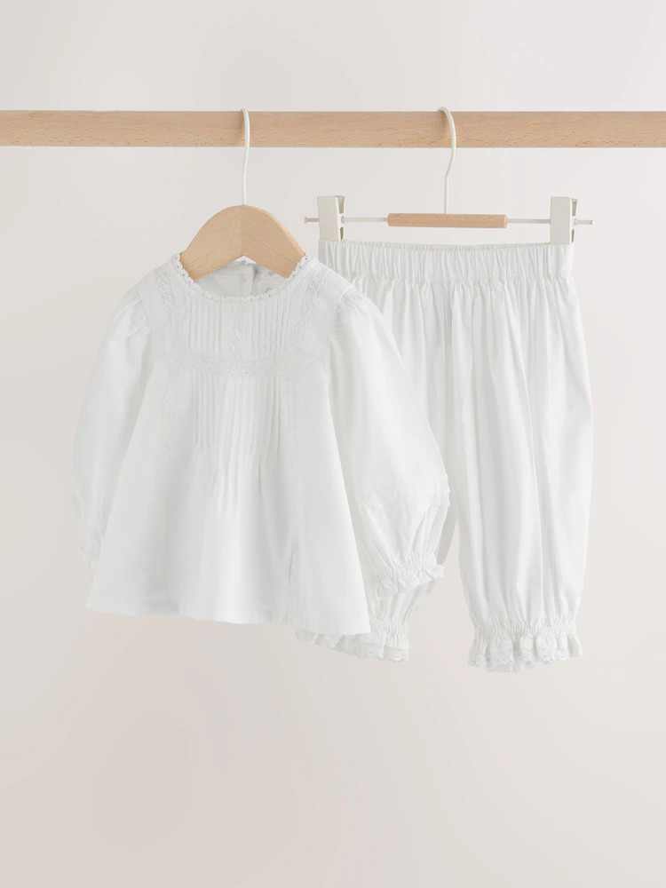 White Woven Lace Top and Trousers Baby 2 Piece Set (0mths-2yrs) | Next US