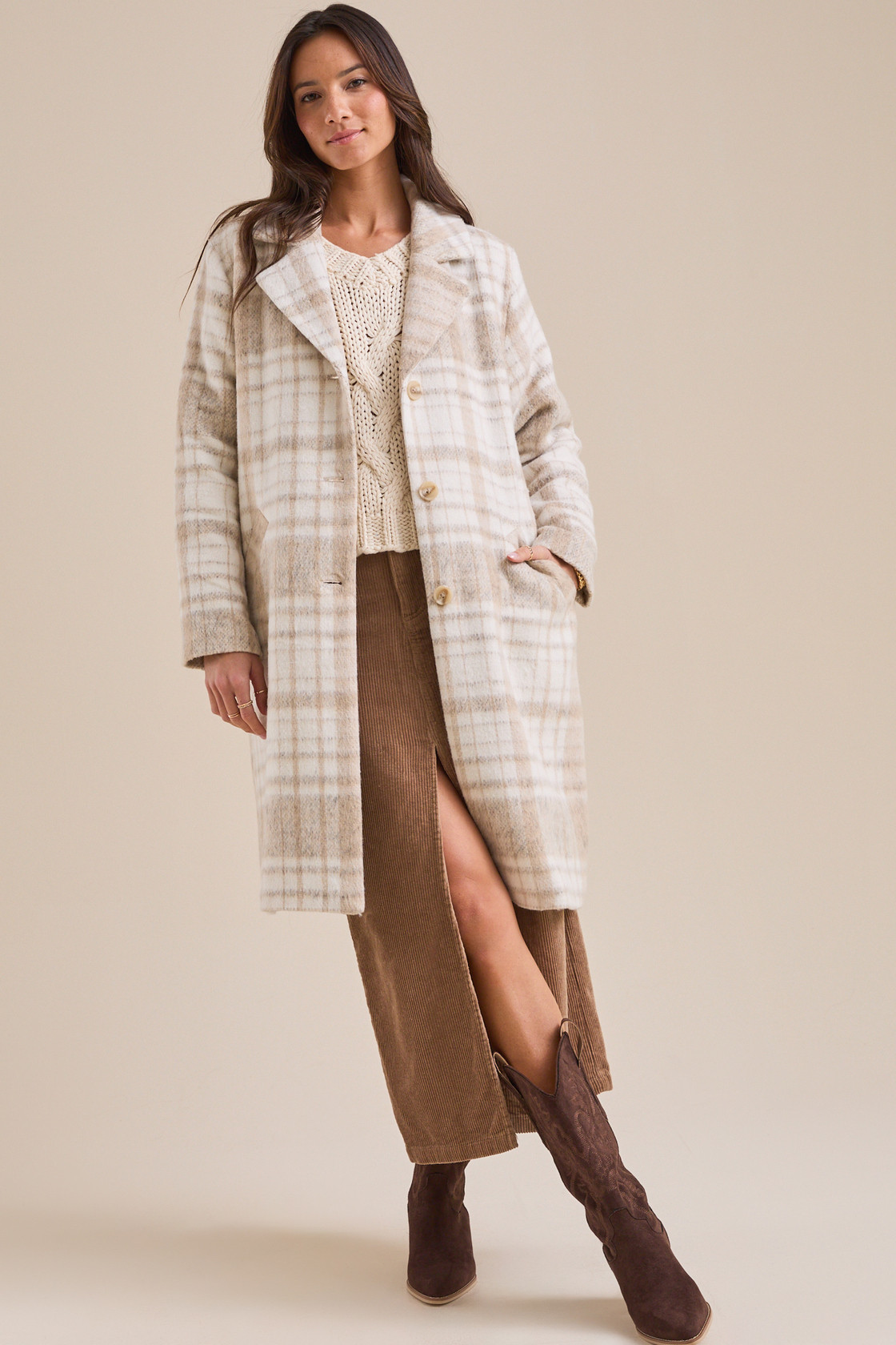 Jolie Plaid Peacoat | Altar'd State
