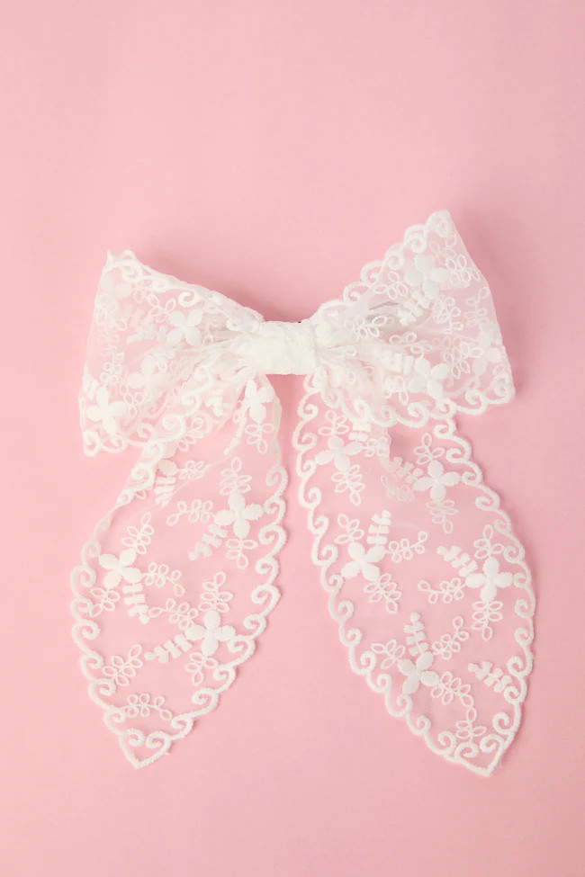 White Lace Hair Bow SALE | Pink Lily
