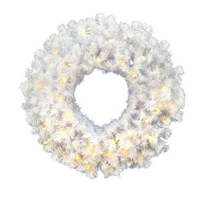 Vickerman 24" Crystal White Spruce Artificial Christmas Wreath with Warm White LED Mini Lights | Target