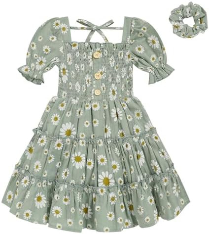 Amazon.com: GRNSHTS Toddler Girl's Summer Sundress | Kids Short Sleeve Beach Dress with Matching ... | Amazon (US)