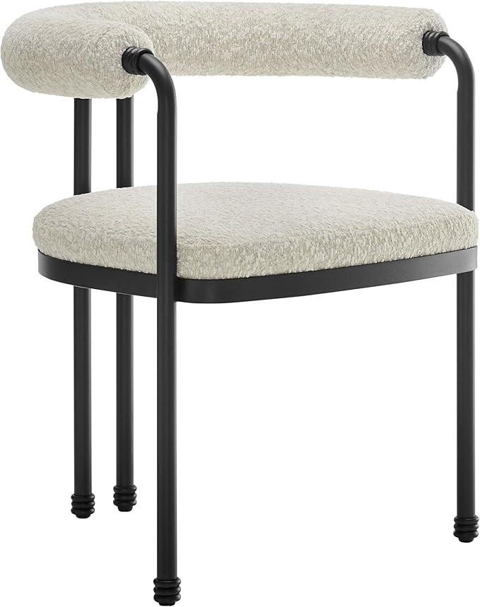 Modway Turin Boucle and Metal Dining Chair in Black Pearl – Upholstered Modern Barrel Armchair ... | Amazon (US)