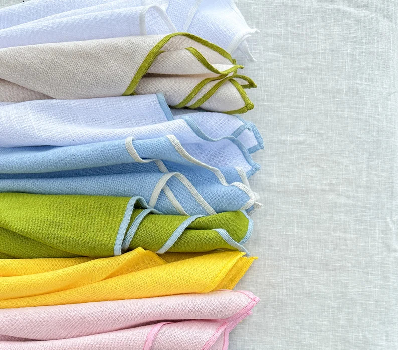 Sky Blue Napkin Set of 2 or 4 With Contrast Edges, Cotton Table Napkins, Wedding Napkins Bulk, Cl... | Etsy (US)