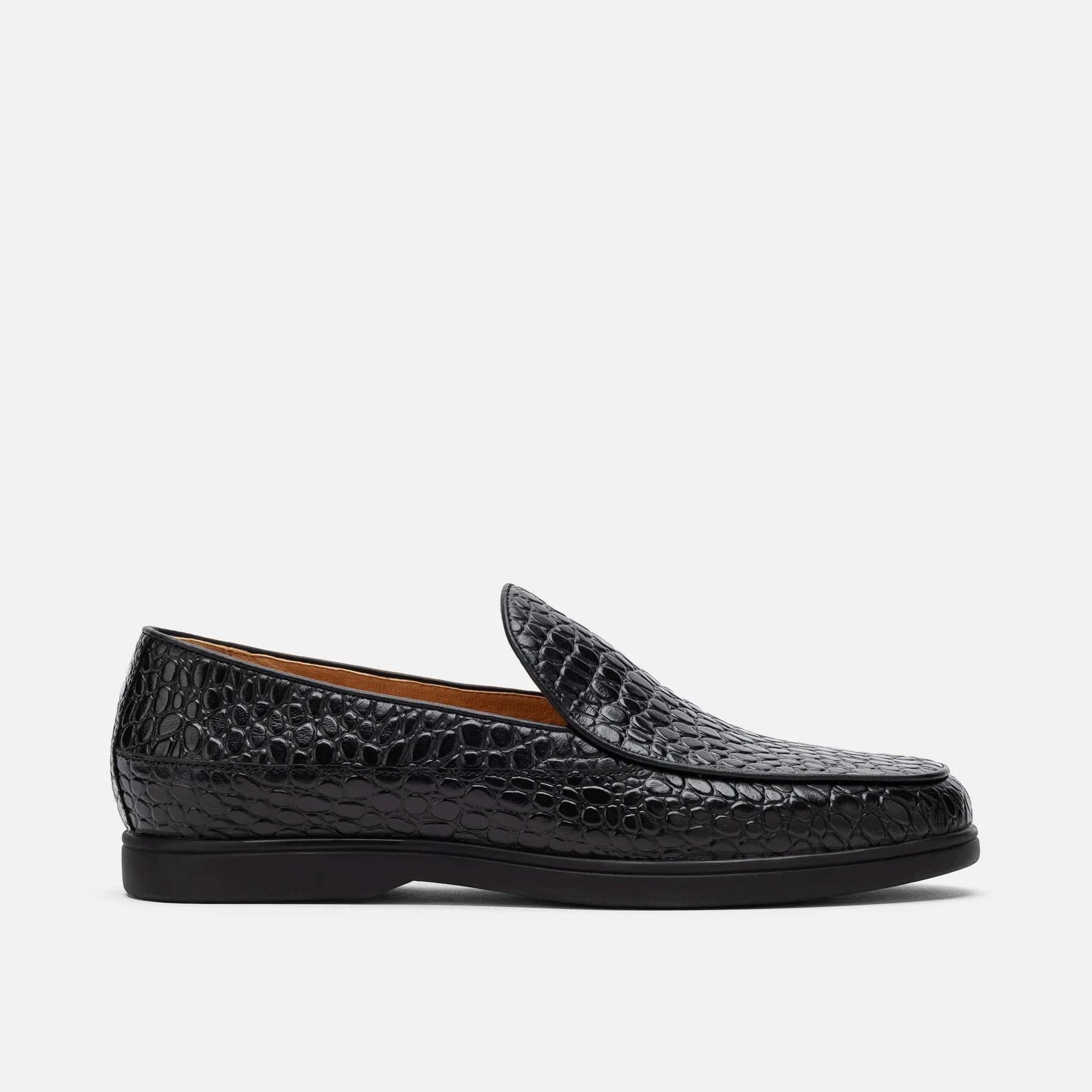 Alessandro Black Croc Leather Venetian Loafers | Marc Nolan