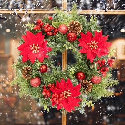16 in Christmas Wreath with Flowers, Berries & Pine Cones for Fireplace Wall Window Table Centerpiece Decoration, Gold | Target