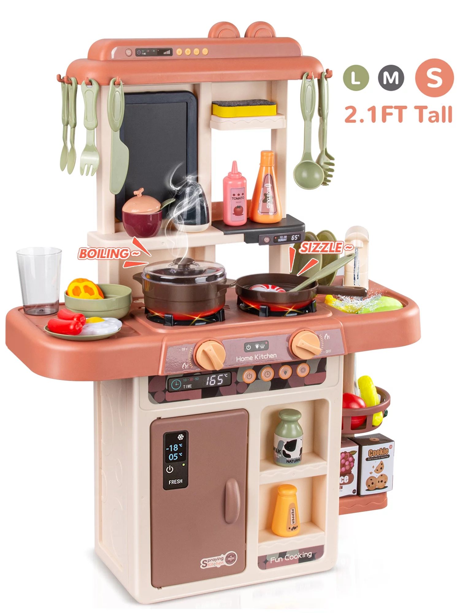 Wisairt Play Kitchen Set for Kids, 2.1FT Tall Kids Play Kitchen with Realistic Lights and Sounds,... | Walmart (US)
