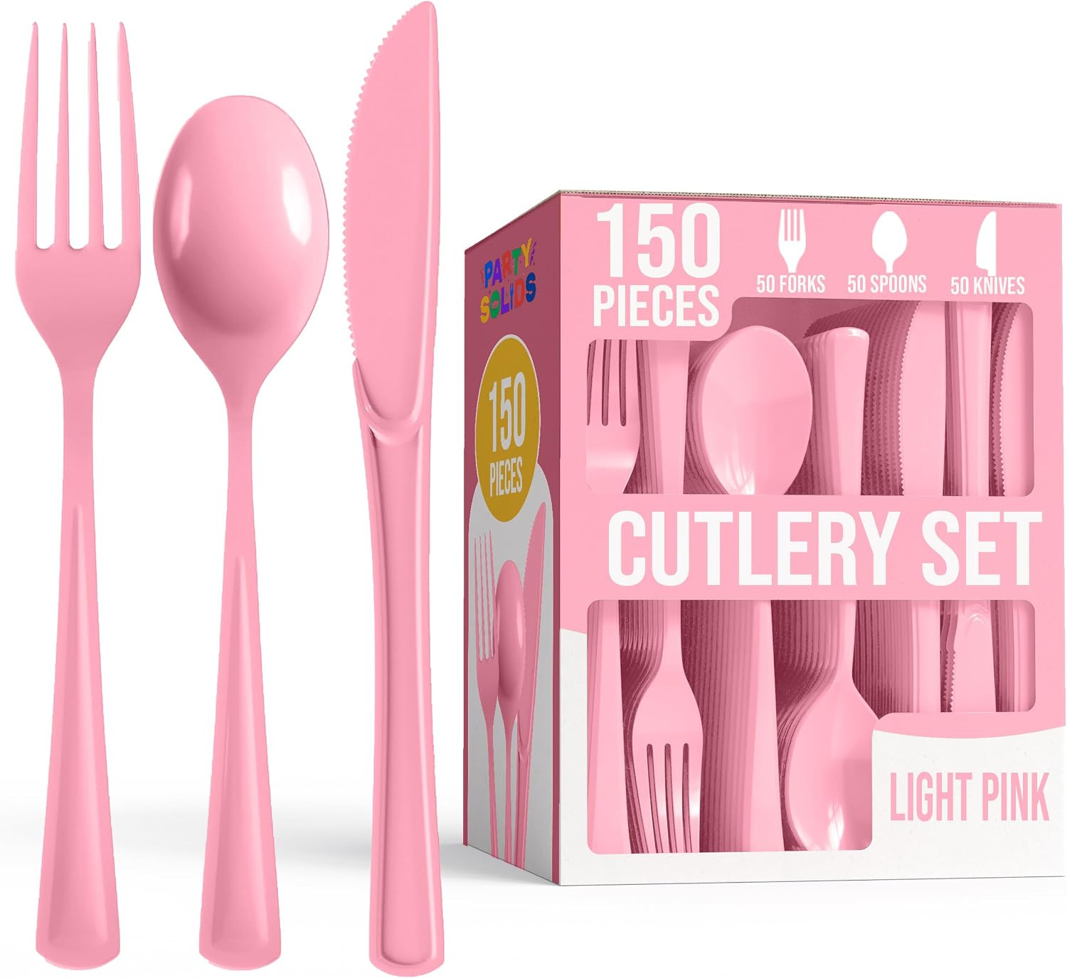 Party Solids Pink Plastic Silverware 150 Pcs Pink Cutlery Set | Amazon (US)