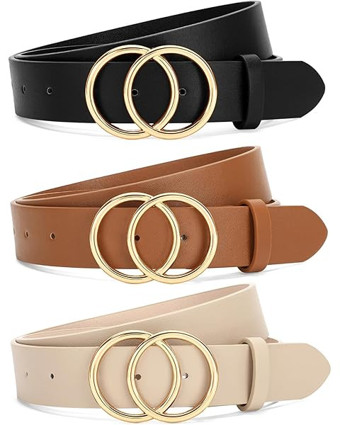 Syhood 2 Pack Women's Leather Belts for Jeans Dresses Fashion Ladies Belt with Gold Double Ring B... | Amazon (US)
