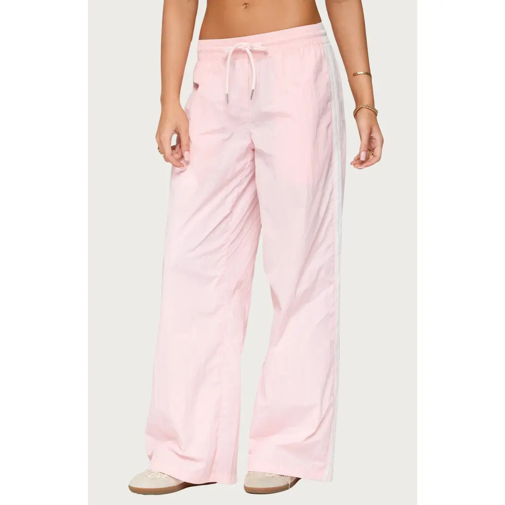 EDIKTED Annabella Low Rise Nylon Track Pants in Light-Pink at Nordstrom, Size Small | Nordstrom