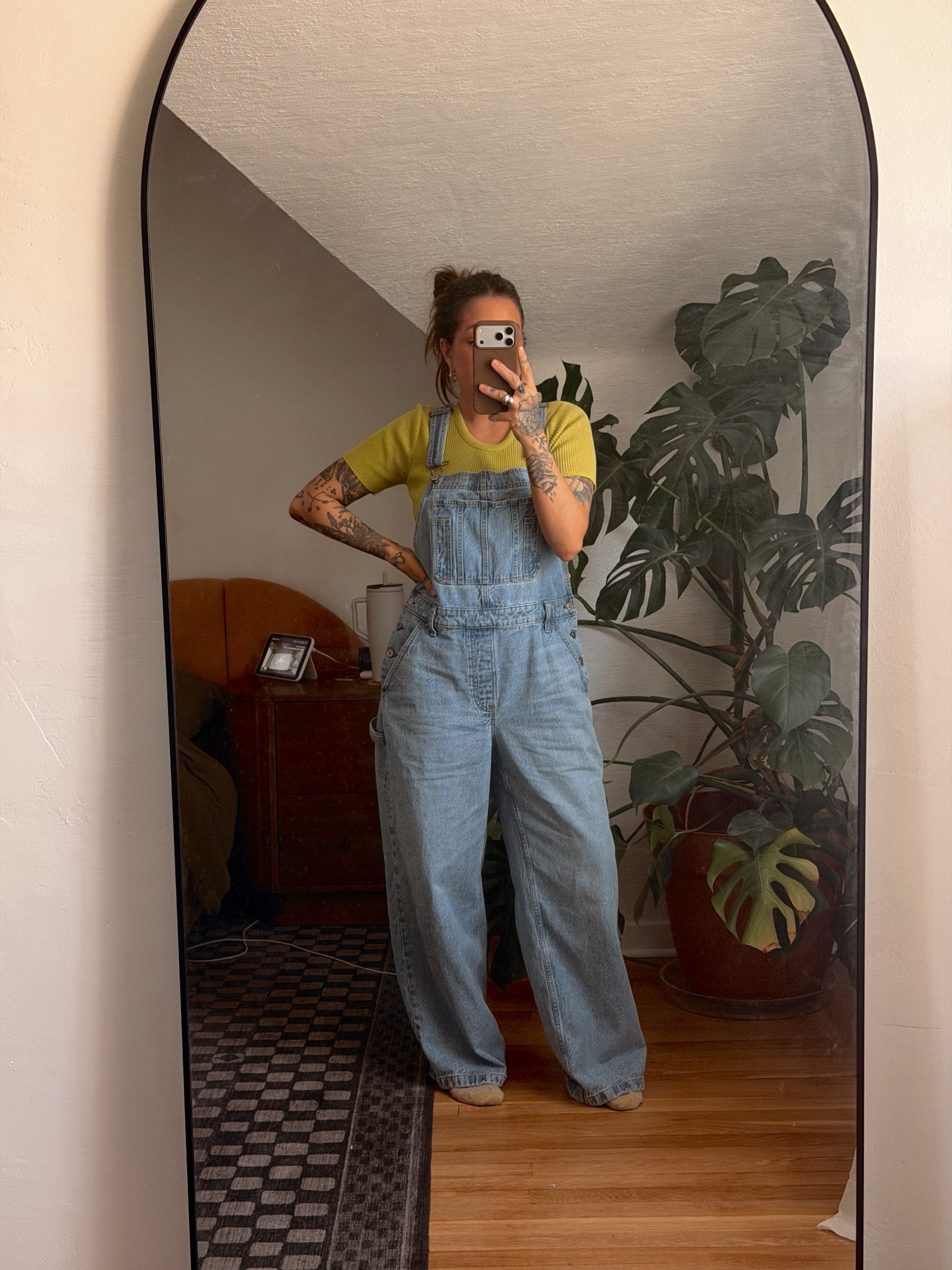my favorite overalls! these specific ones (with the utility loop) are sold out BUT they made the same exact ones without it!! and they’re back in stock! (i tried on both in store and just liked the utility loop better) 

t shirt is thrifted / vintage 

#LTKmomlife #LTKgrwm #LTKootd