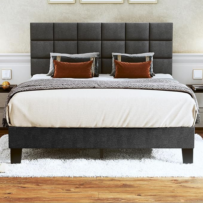 Fluest Queen Bed Frame Upholstered Platform with Adjustable Headboard Linen Fabric Tufted Wooden ... | Amazon (US)