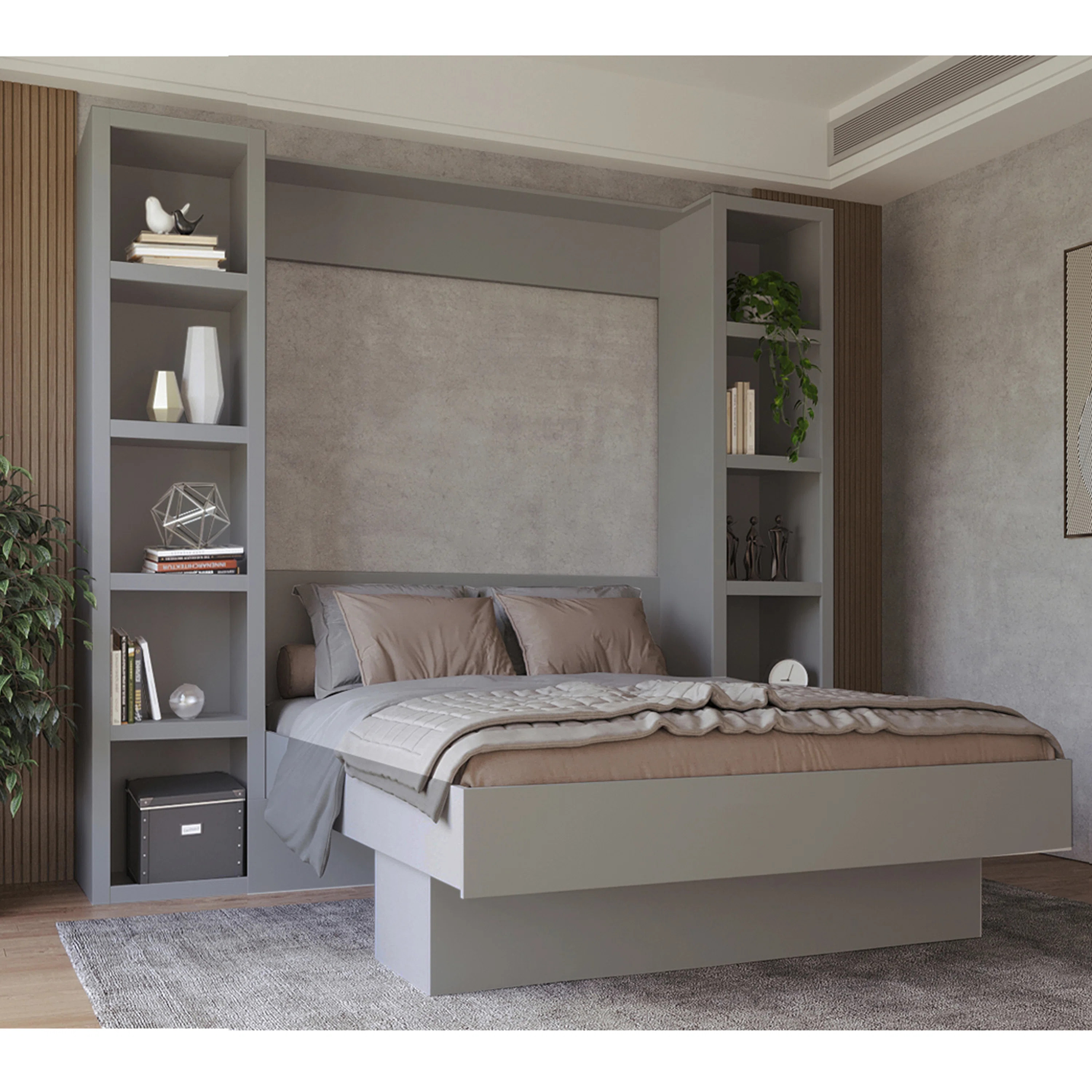 Easy-Lift Murphy Wall Bed in Wood Grain with Two Bookshelves | Wayfair | Wayfair North America