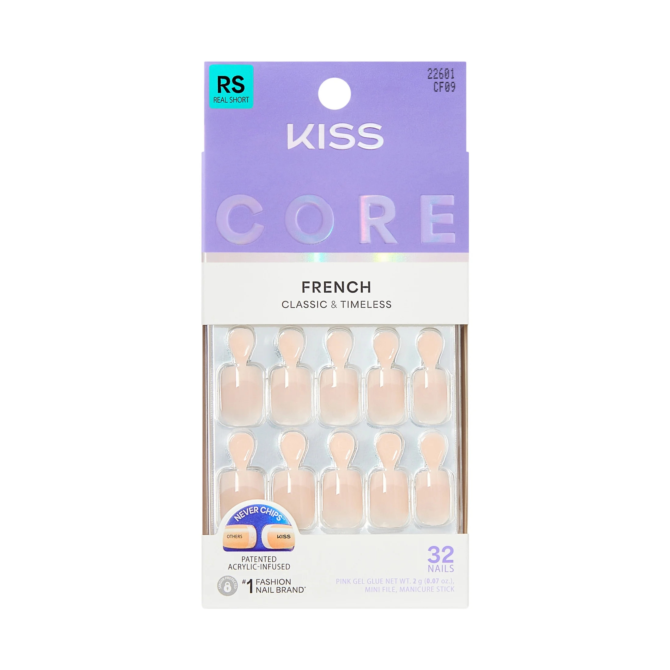 KISS CORE French Tip Press On Nails, ‘Your Moment’, White, Real Short Squoval, 32 Count | Walmart (US)