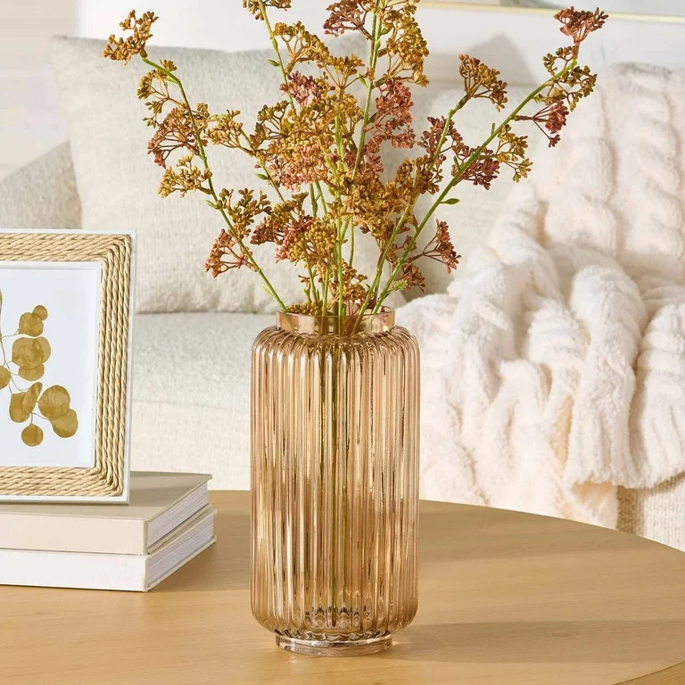 Better Homes & Gardens 10" Ribbed Glass Vase, Champagne | Walmart (US)