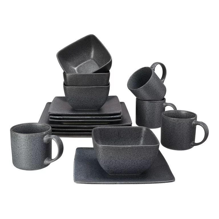 Better Homes & Gardens- Dark Gray Square Stoneware 16-Piece Dinnerware Set | Walmart (US)