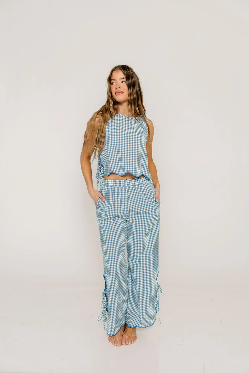 Rhoda Gingham Pants in Blue | Worth Collective