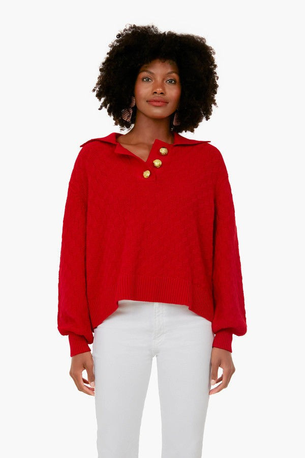 Red Quilted Polo Henley Sweater | Tuckernuck (US)