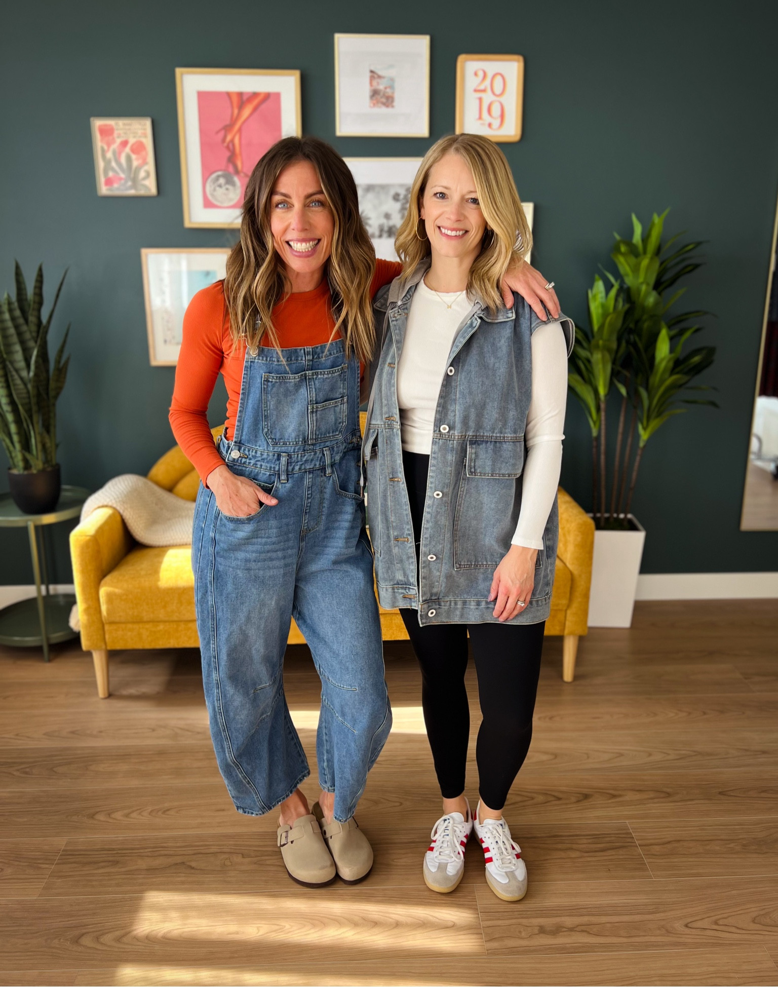 We are both wearing our favorite ribbed long sleeve layering tee. K: Xs / m: small 
.
Leggings: size down one! (Our favorite)
Overalls: Xs
Denim vest: Xs 

#LTKFindsUnder50 #LTKStyleTip #LTKSaleAlert